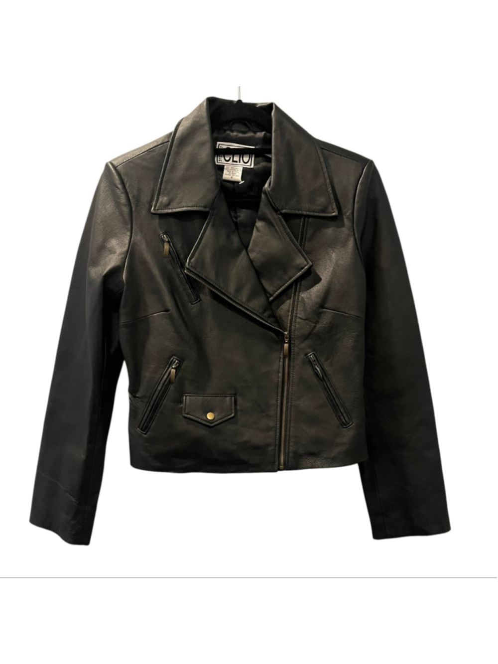 CLIO Vintage 90s Black Leather Biker Jacket Goth Grunge Moto Cycle Size 6 Small